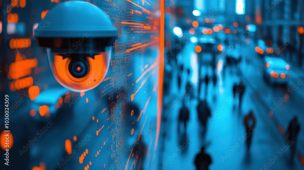 Poster City surveillance camera with computer vision that recognizes objects and faces to identify threats and intelligent traffic control