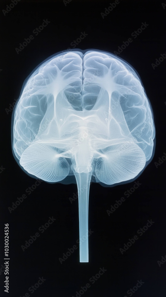 Poster anatomical x ray of human brain showcasing cranial structure and neural pathways, highlighting intri