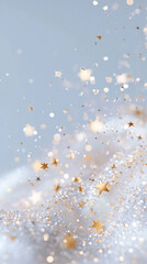 Golden stars and shimmering particles create magical and dreamy atmosphere, perfect for celebrations or festive occasions. soft background enhances sparkling effect, evoking joy and wonder