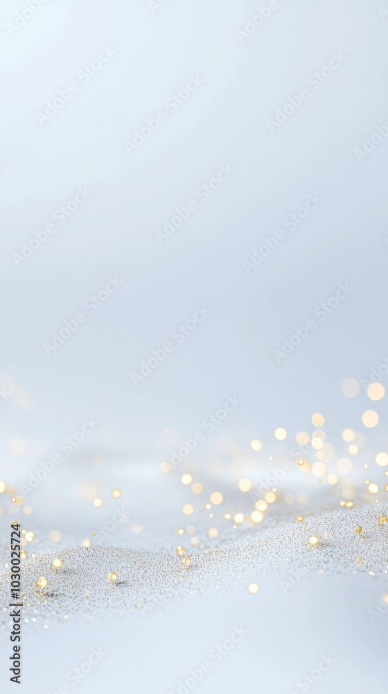 Poster serene abstract background featuring soft golden bokeh lights on light gray surface, creating dreamy and elegant atmosphere. Perfect for various design projects