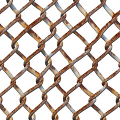 Fototapeta premium A detailed close-up of a rusty chain link fence, showcasing weathered metal and corrosion, symbolizing decay, age, and industrial texture