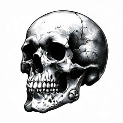 skull isolated on white background. 3D illustration. drawing, sketch for tattoo.