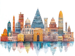 Ancient Egyptian cityscape with pyramids and temples
