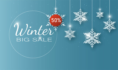 New Year's poster sale winter blue snowflakes 50%	
