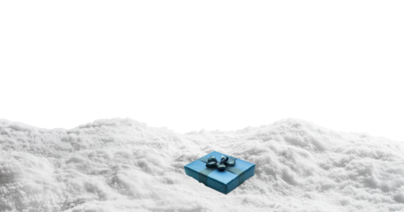 Blue gift package on snow, created with Generative AI technology