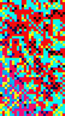 Lo-fi 8-bit retro pixel texture pattern background. Retro video game style, random color blocks, blue, red, green, yellow colors. Nostalgic backgrounds, gaming projects, playful app designs