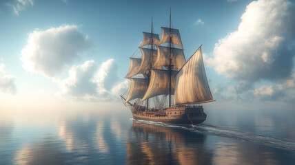 Obraz premium a 19th century British ship, sailing across the sea