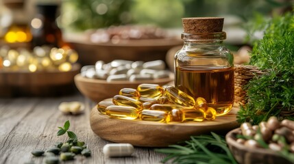 Essential fatty acid supplements in a bottle 
