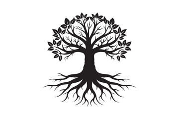 Fototapeta premium Tree Roots Silhouette Vector Illustration – Perfect for T-Shirt, Hoodie, and Home Decor Designs
