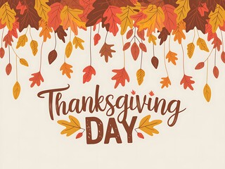 Thanksgiving Day with Falling Autumn Leaves