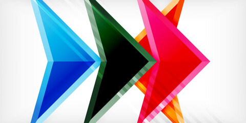 Arrows with 3d effect abstract background. Triangles on light grey backdrop