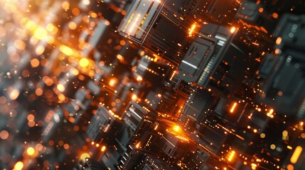 Realistic industrial background with contemporary digital design and 3d effect lighting accents