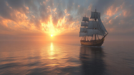 Obraz premium a 19th century British ship, sailing across the sea