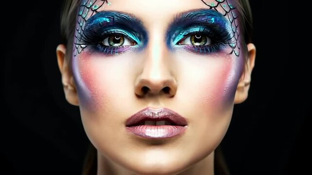 Vibrant mermaid makeup on model black background