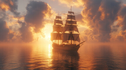 a 19th century British ship, sailing across the sea