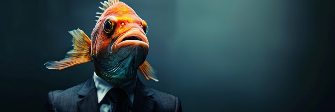 Fish in a Business Suit, Animal Businessman, Funny Sea Boss, Fish Headed Man in a Business Suit