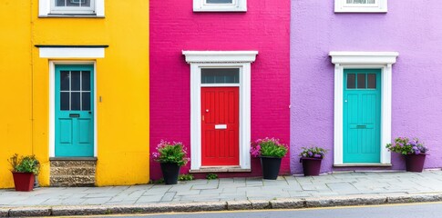 Obraz premium Charming colorful houses painted in bold hues create a picturesque scene of vibrant beauty and artistic flair.