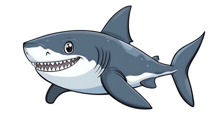 Obraz premium Friendly Cartoon Shark Swimming Happily