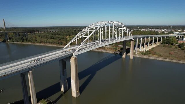 Sgt Georges Bridge Delaware old autumn bridge drone shot sunny day fall