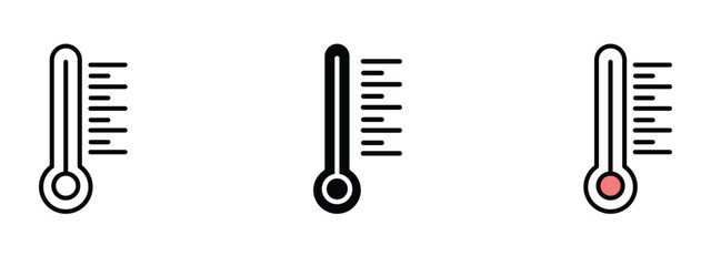 Temperature icon in outline, silhouette and editable colors in unexpandable fully editable vector form, thermometer icons set, temperature thermometer