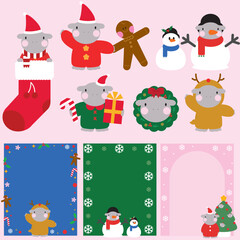 cute hippo, Christmas hippo, holiday hippo, hippo clip art, Christmas animal, hippo in snow, festive hippo