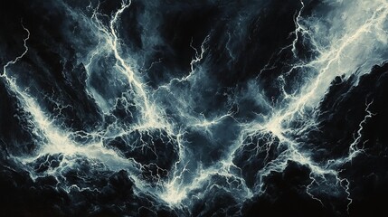 Obraz premium Striking bolts of lightning illuminate a menacing, ebony backdrop, creating a dramatic visual tapestry. 