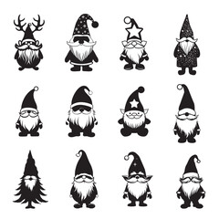 Collection of Christmas Gnome Vector illustration - Gnomes Clipart silhouette Design