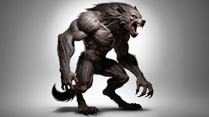 The werewolf stands on its side in the middle