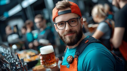 Vibrant Bavarian Inspired Oktoberfest Brewery Tour with Rows of Beer Taps and Costumed Revelers Enjoying Traditional German Food and Drink in a Festive Atmosphere
