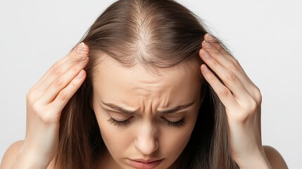 Naklejka premium Woman with Alopecia Touching Her Scalp