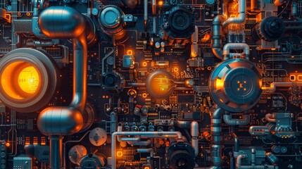 Fototapeta premium Futuristic industrial design complex arrangement of components in a vibrant, technological pattern