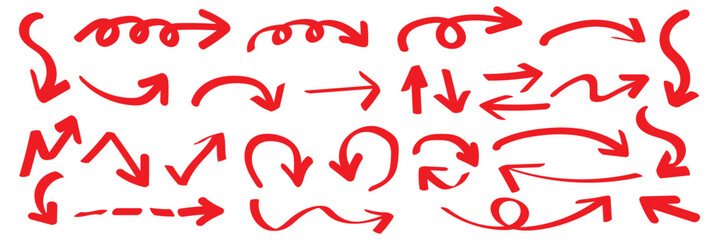 Straight long curve arrow, left thin line  set, Orange cursor, horizontal element, thick pointer vector icon isolated on white background. vector illustration