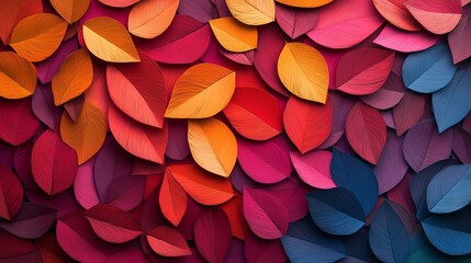 Multicolored paper cut leaf pattern with layered autumn tones, creating a rich, natureinspired design, paper cut leaves, colorful botanical pattern