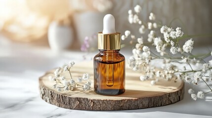 Anti-aging serum in a glass dropper bottle