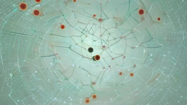 Abstract microscopic pattern in blue and green with small dots and organic shapes. VIDEO