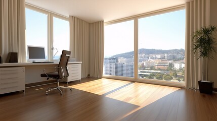 Fototapeta premium Modern Office Interior with City View and Natural Light