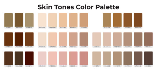 Skintones Color Palette Set with Hex Code Vector