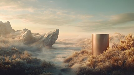 87. **An ethereal landscape of muted tones that beautifully frames the product is details.