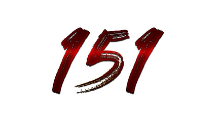3D blood red number design of 151 on white background.