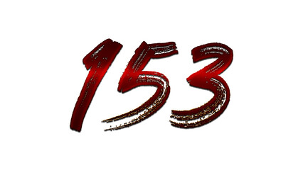 3D blood red number design of 153 on white background.