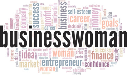 Businesswoman word cloud conceptual design isolated on white background.