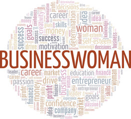 Obraz premium Businesswoman word cloud conceptual design isolated on white background.