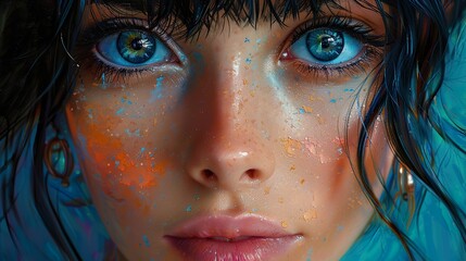 Close Up Portrait of a Woman with Colorful Splashes