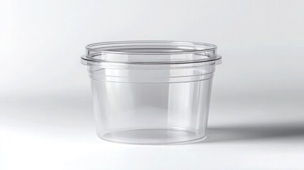 Small clear plastic jar with lid for condiments cafes and eateries. Isolated on white background.