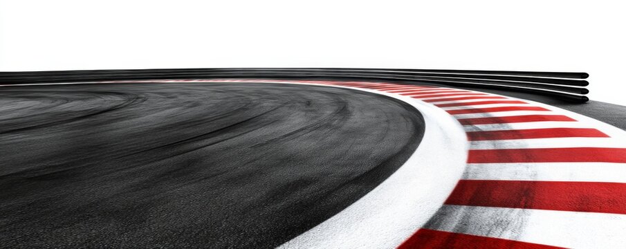Curved Race Track with Red and White Striped Barrier, Creating Depth and Excitement in Minimalist Composition