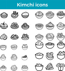 Kimchi icons line Korean fermented cabbage vegetable vector traditional food spicy cuisine illustration set