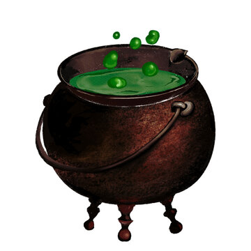Cauldron Halloween poison witch's cauldron magic ghost hand drawn on transparent background