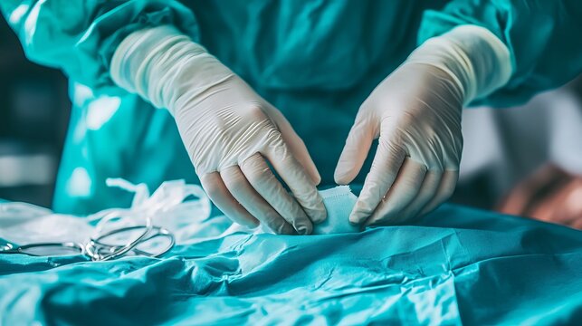Hands Applying Sterile Dressing in Surgical Setting