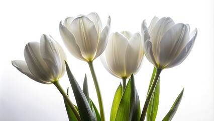 Naklejka premium An enchanting outline of gorgeous white tulips isolated on a pristine white background, ideal for projects celebrating floral beauty and nature themes.