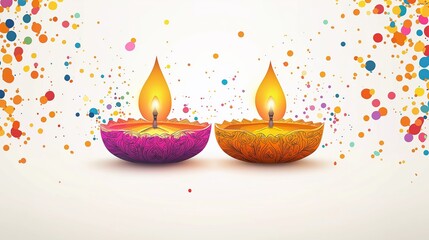 Happy Diwali, vector illustration of burning diya lamps on a white background